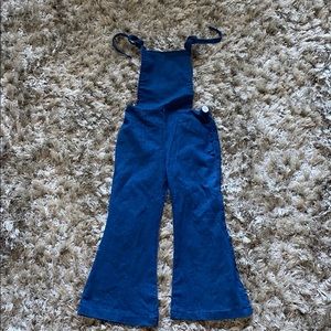 Adorable denim bell bottom overalls.